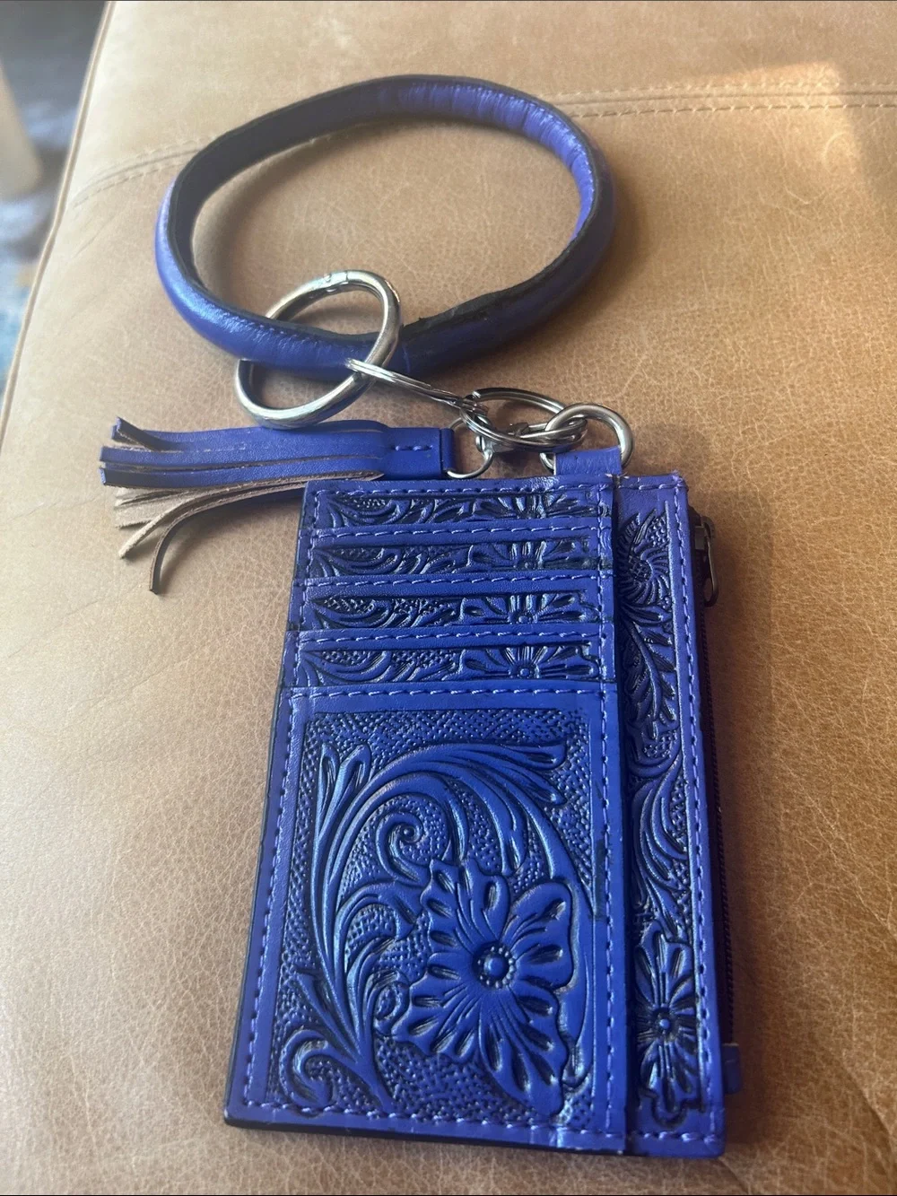 Purple leather Embossed Floral Card Wallet